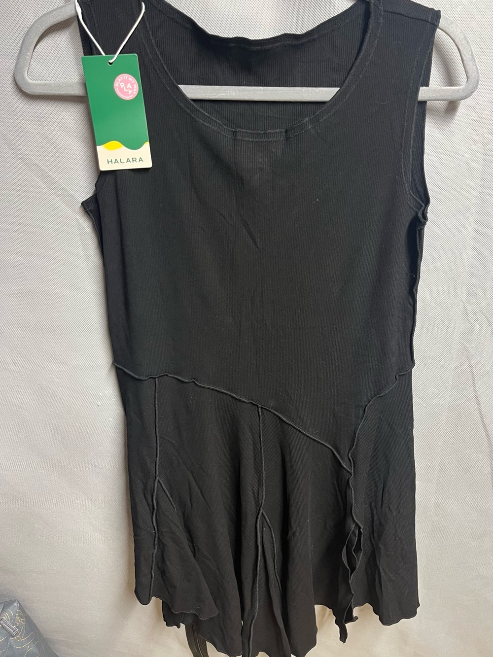 HALARA Black Sleeveless Mini Dress with Asymmetric Paneling